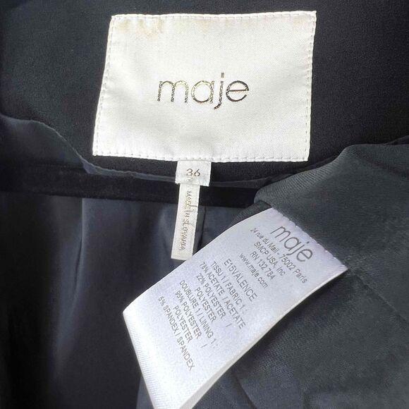 Maje Single-Button Notched Lapel Flap Pockets Blazer Womens Black Size 36 Small - Picture 2 of 7